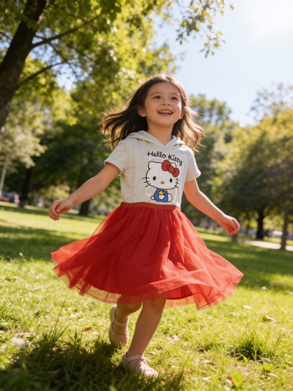 Hello Kitty Girls Gray Hooded Dress with Red Tulle Skirt Size (Kids)